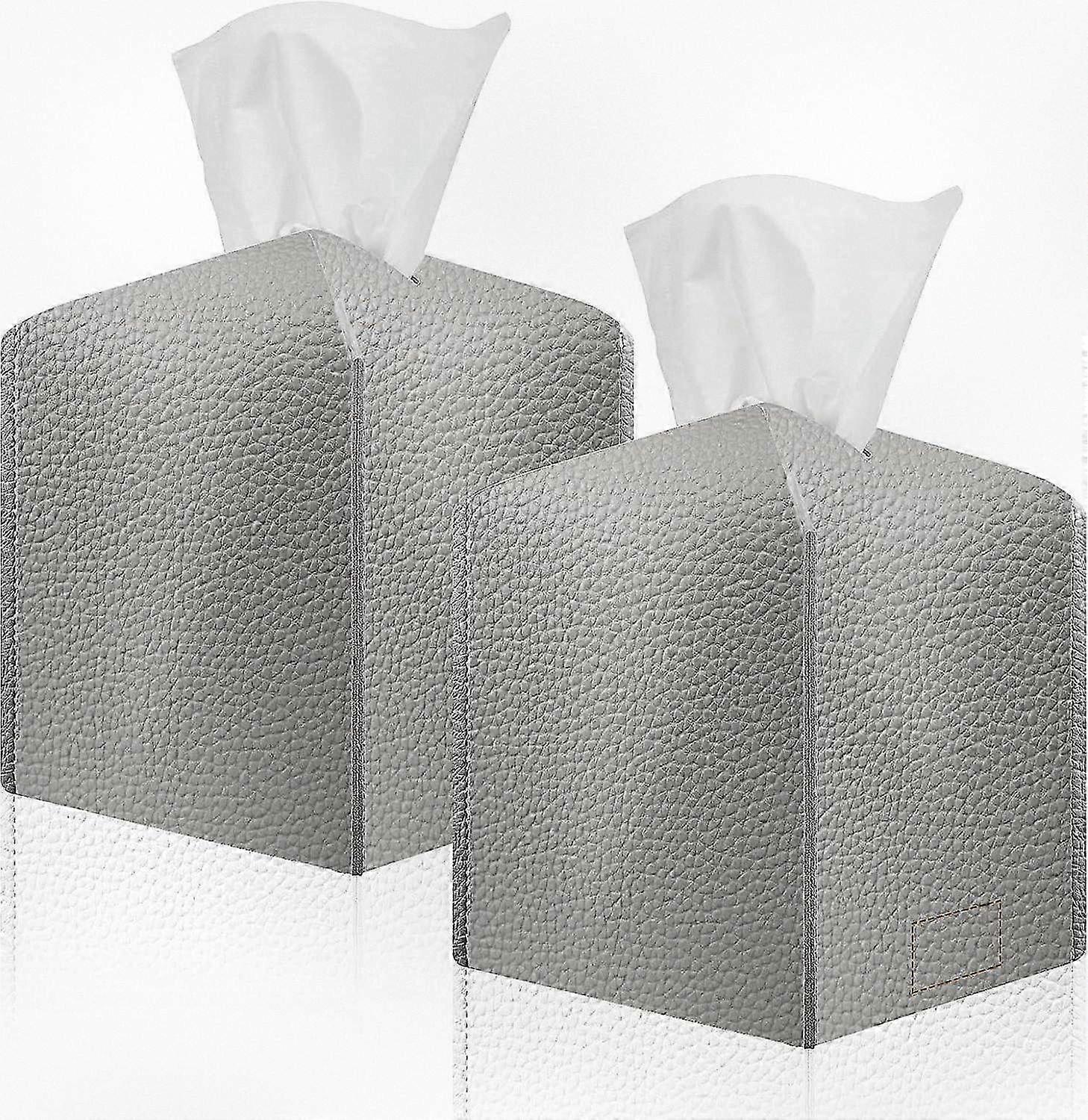 Tissue Box Cover, Modern Square Tissue Box Organizer, 2 Pack PU Leather Tissue Box Holder for Tabletop Nightstands Bathroom Car Office - 5X5