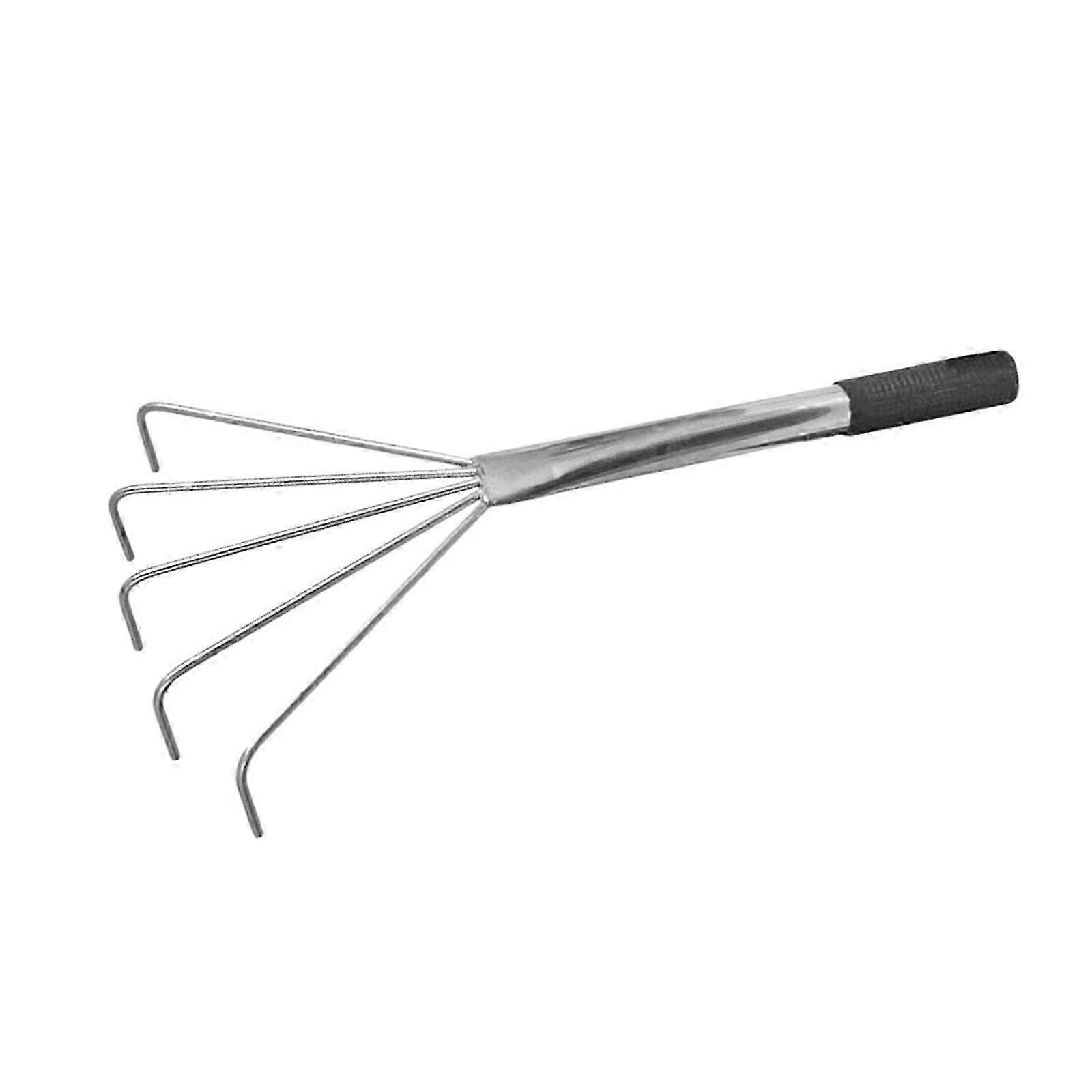 Gardening Hand Rake Grass Rake 5 Tines with Ergonomic Handle Stainless Steel Rake Small Leaf Rake for Planting Soil Loosening