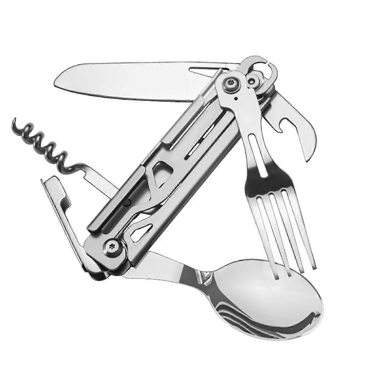 Portable Camping Cutlery Set Multifunctional Folding Camping Tableware Knife Fork Spoon Can Opener