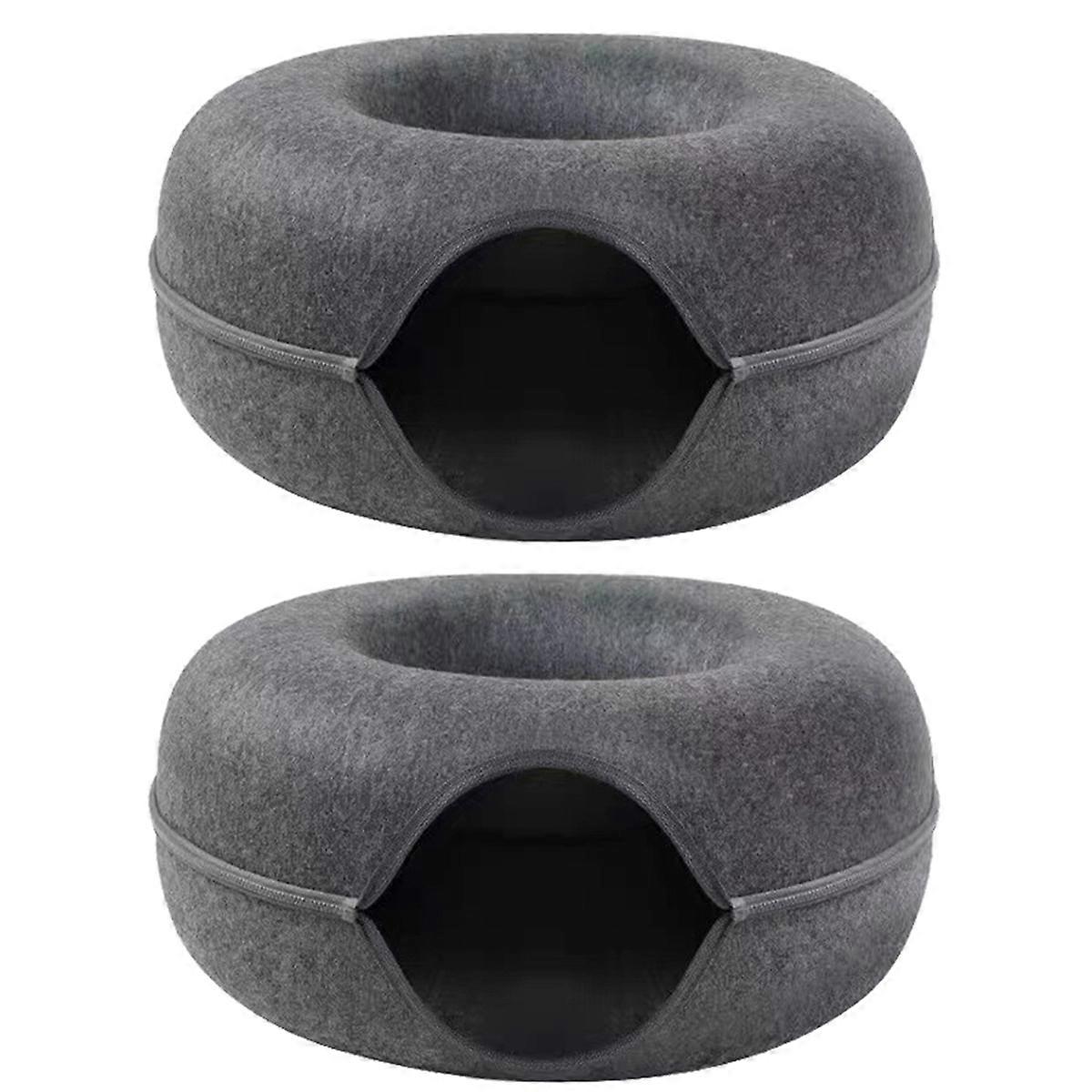 Pet Bed Donut Cat Bed Felt Semi-Enclosed Wear- and Washable Used in All Seasons Tunnel Cat Bed Dark