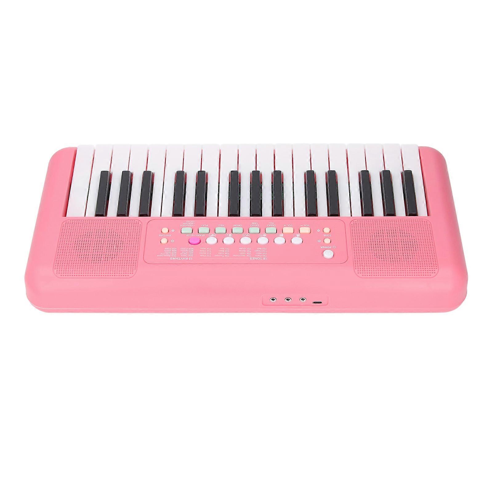32 Key Electronic Keyboard 16 Tones 10 Rhythms Vibrato Sustain Echo Effects Electronic Piano Keyboard with Microphone Strawberry Red 