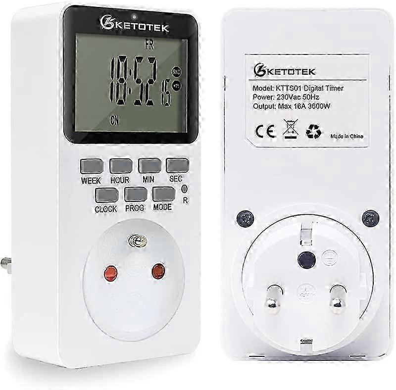 Energy Efficient Digital Timer Outlet Socket Suitable for Various Brands, 16A 3600W with LCD Display, 20 Programmable On/Off Groups, 24 Hour