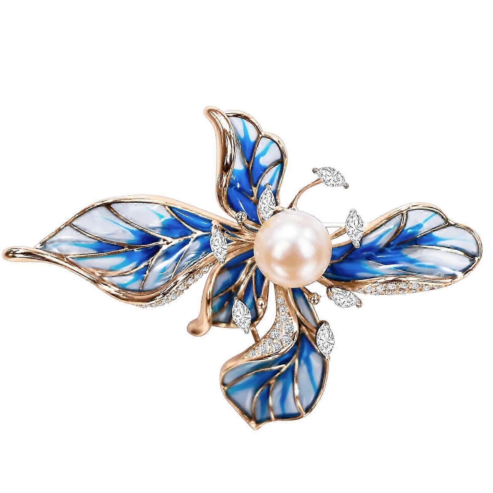 14k Gold-Plated Pearl Flower Brooch with Cubic Zirconia Accents