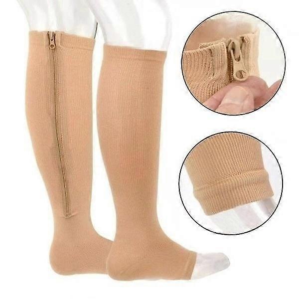1 par de calcetines de compresión unisex sin dedos, calcetines hasta la rodilla con cremallera lateral, calcetines preventivos