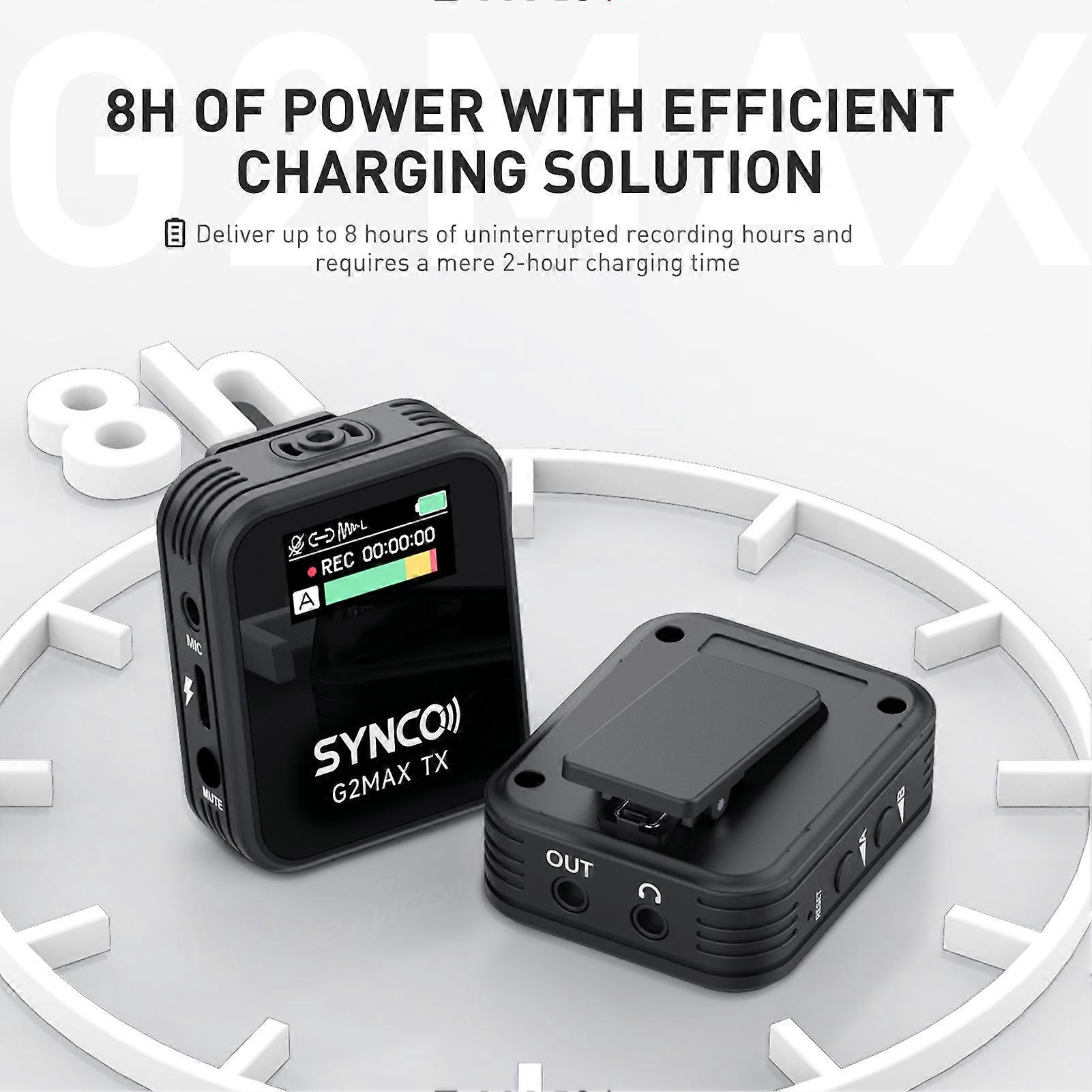 SYNCO G2 MAX Wireless Microphone - 200M Range, 8GB Memory, TFT Screen for Vlogging