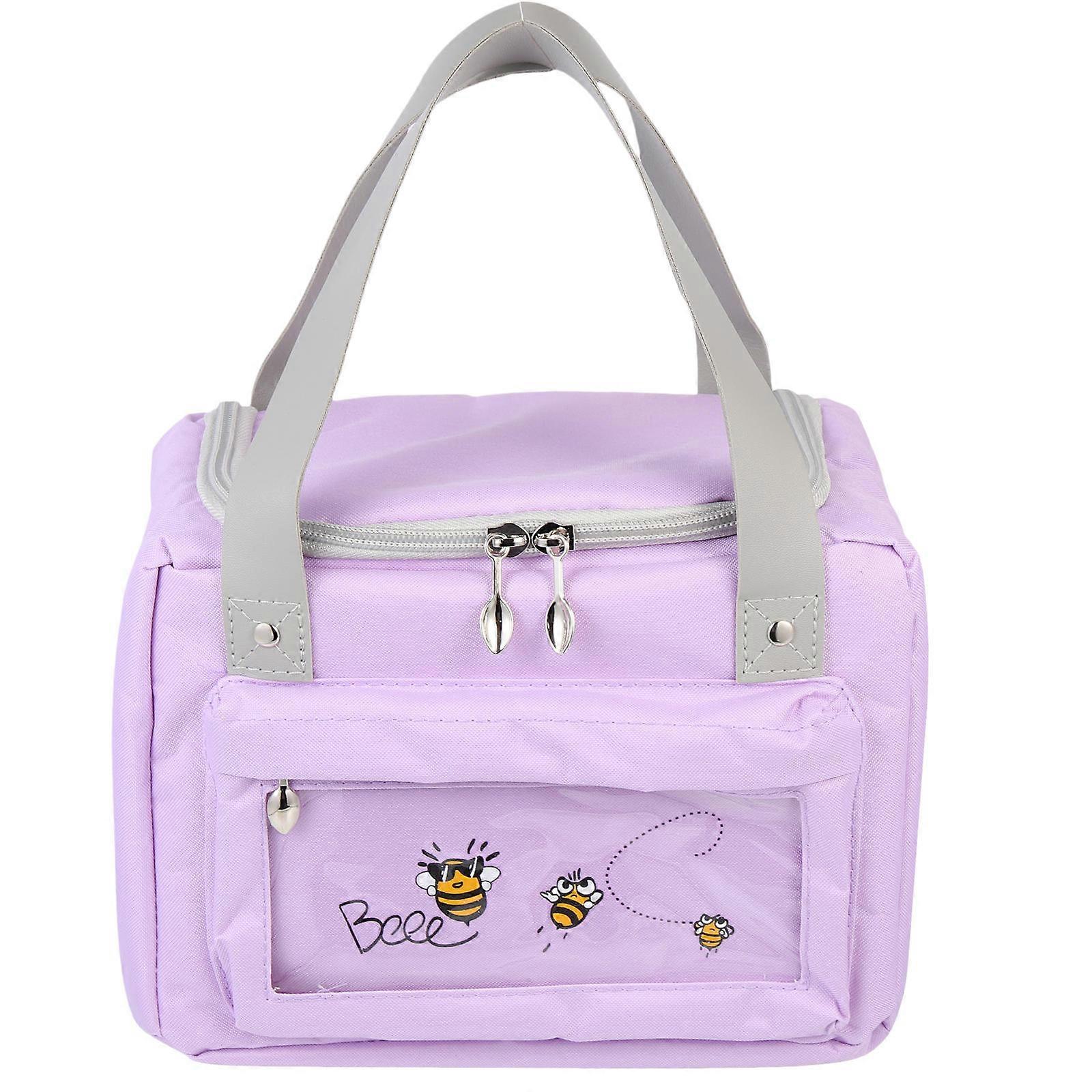 Camping Thermal Insulation Bag Portable Lunch Bag Storage Holder Rectangular Purple 23.5X18.5X14CM Heat Preservation 1Set