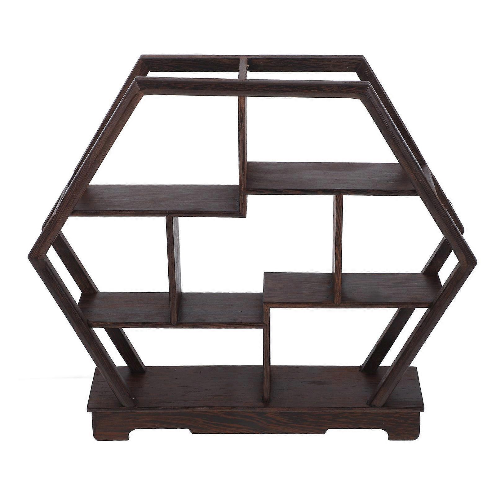 Vintage Display Stand Solid Wood Shelf Hexagonal Shape Restaurant Traditional Mortise and Tenon Process 1Pc