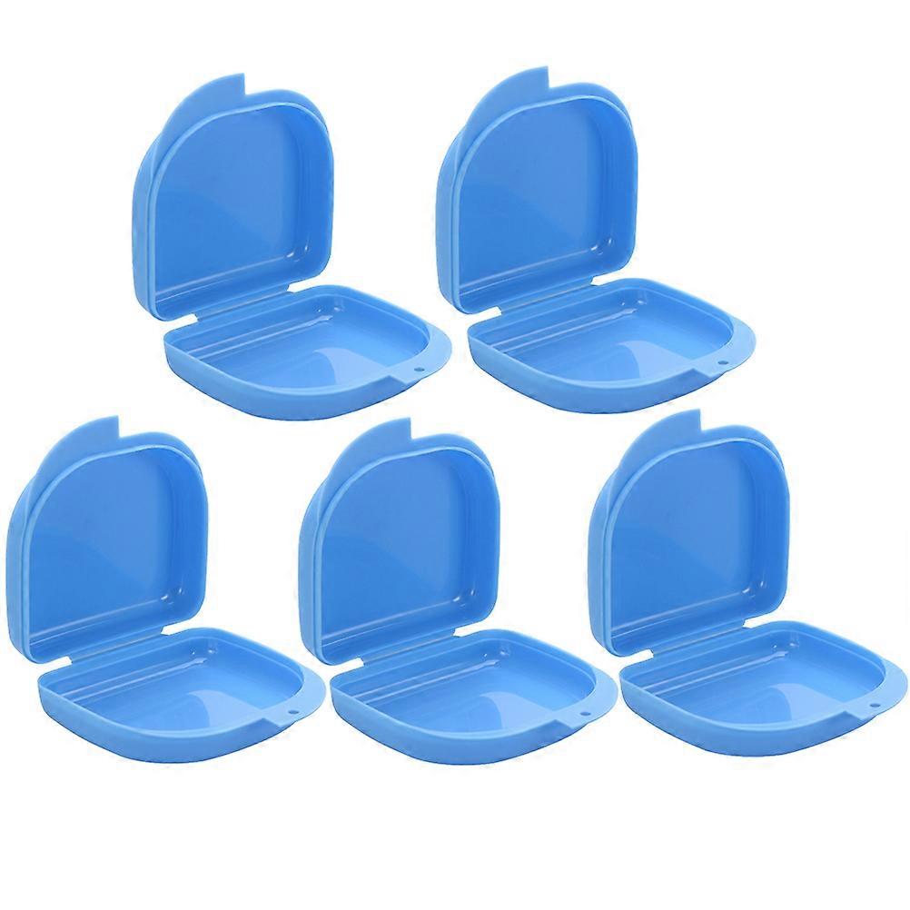 Denture Case Retainer Box for Storing Dentures 5Pcs Blue Travel Container