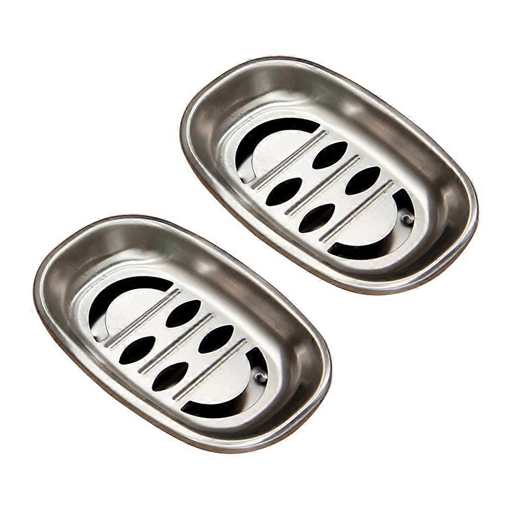 Soap Holder Box Stainless Steel Double Layer Soap Dish Tray For Kitchen Bathroom Draining Function 14.5 x 9.7 x 2.8cm 2Set