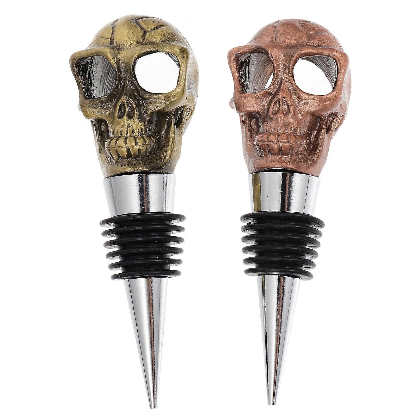 Creative Zinc Alloy Skull Stoppers Vintage Bronze, 2 Pack for Freshness & Decoration