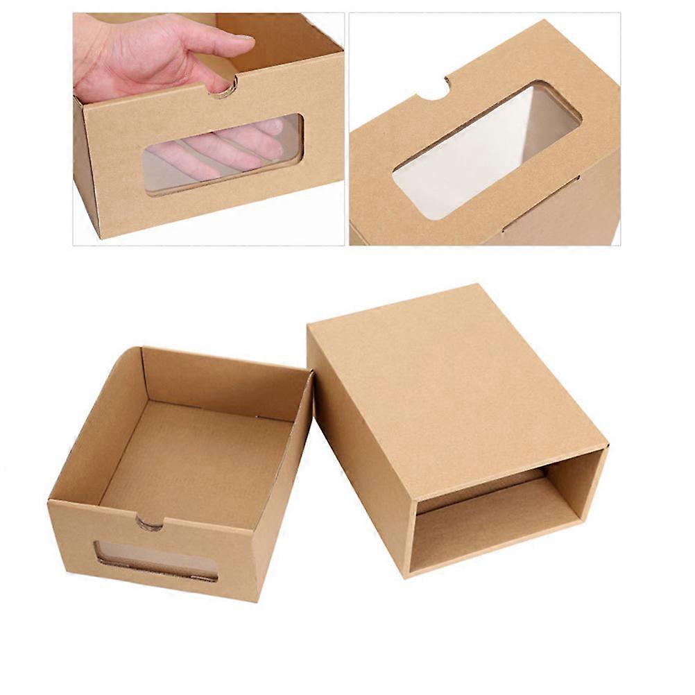 Shoe Storage Containers Transparent Window Drawer-Style Shoes Box 30x21cm 6Pcs Khaki for Home Dustproof