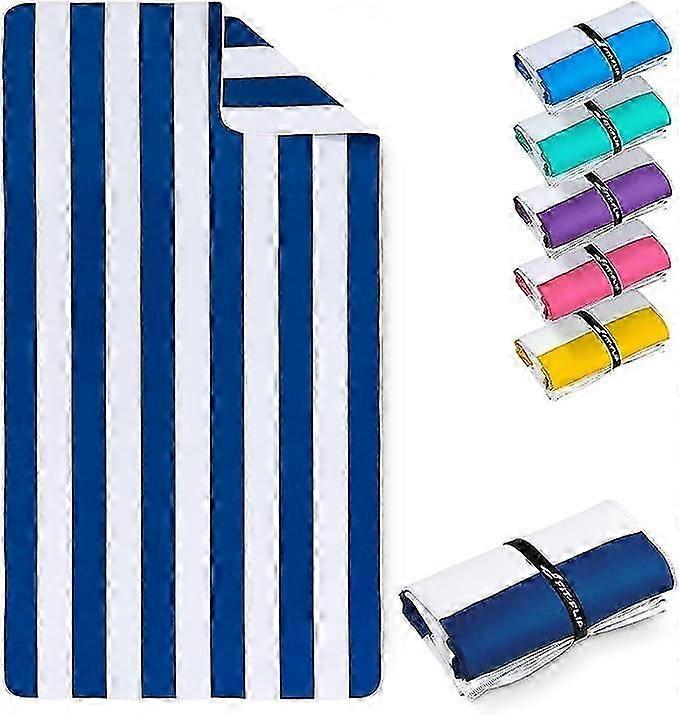 XXL Beach Towel - Quick-Drying Microfiber Navy Blue-White Stripes