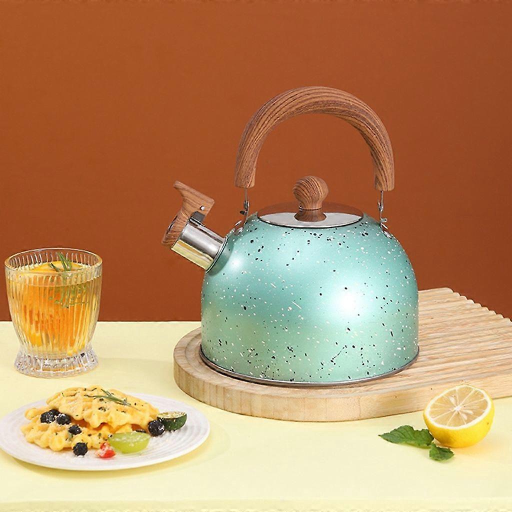 2L whistling kettle wood kettle induction tea kettle whistling kettle teapot whistle kettle (green)