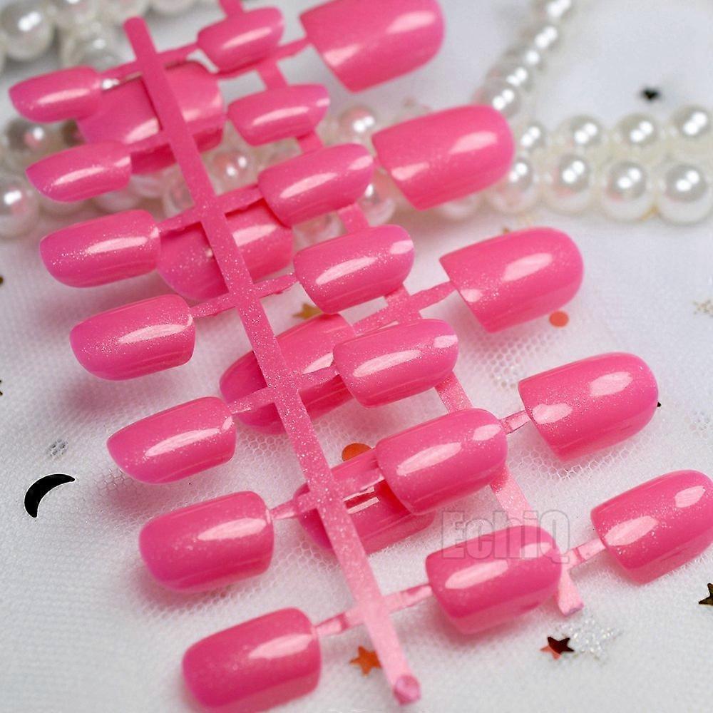 10セット= 240pcsフルネイルチップシンプルショートキャンディーDIYローズレッドラウンドアクリル偽の爪レディフィンガーパッチ