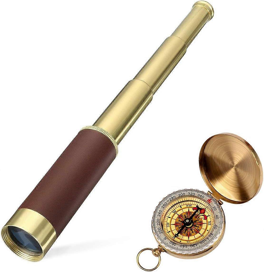 Vintage Pirate Telescope – 25x30 Zoom, Foldable & Portable, for Kids, Survival, Camping, Boating – with Military Compass