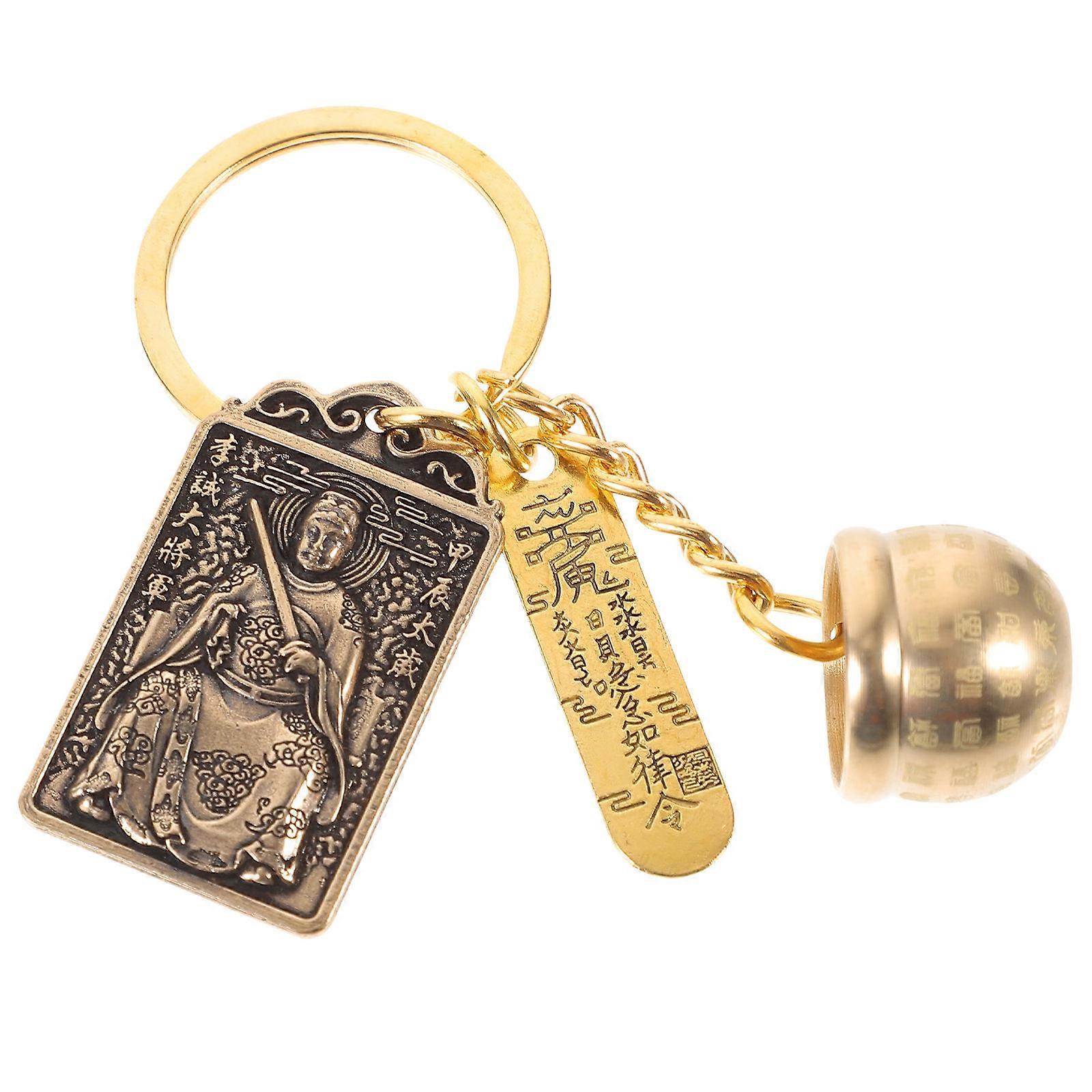 Keychain Decorations Taisui Amulet Keychain Chinese Style Keyring Bag Hanging Ornament .5x3x1.8cm Brass 1Pack