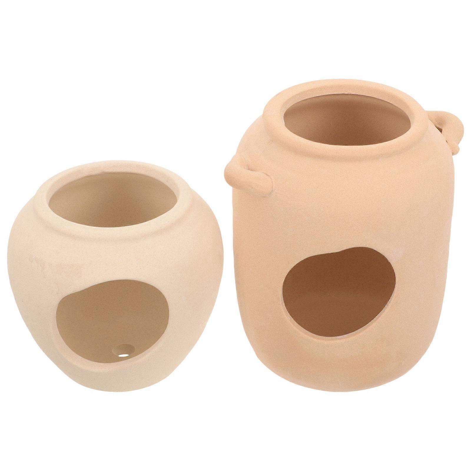 Fish Tank Structure Decor Broken Bucket Shaped Ceramic Spawning Jar 2Pcs