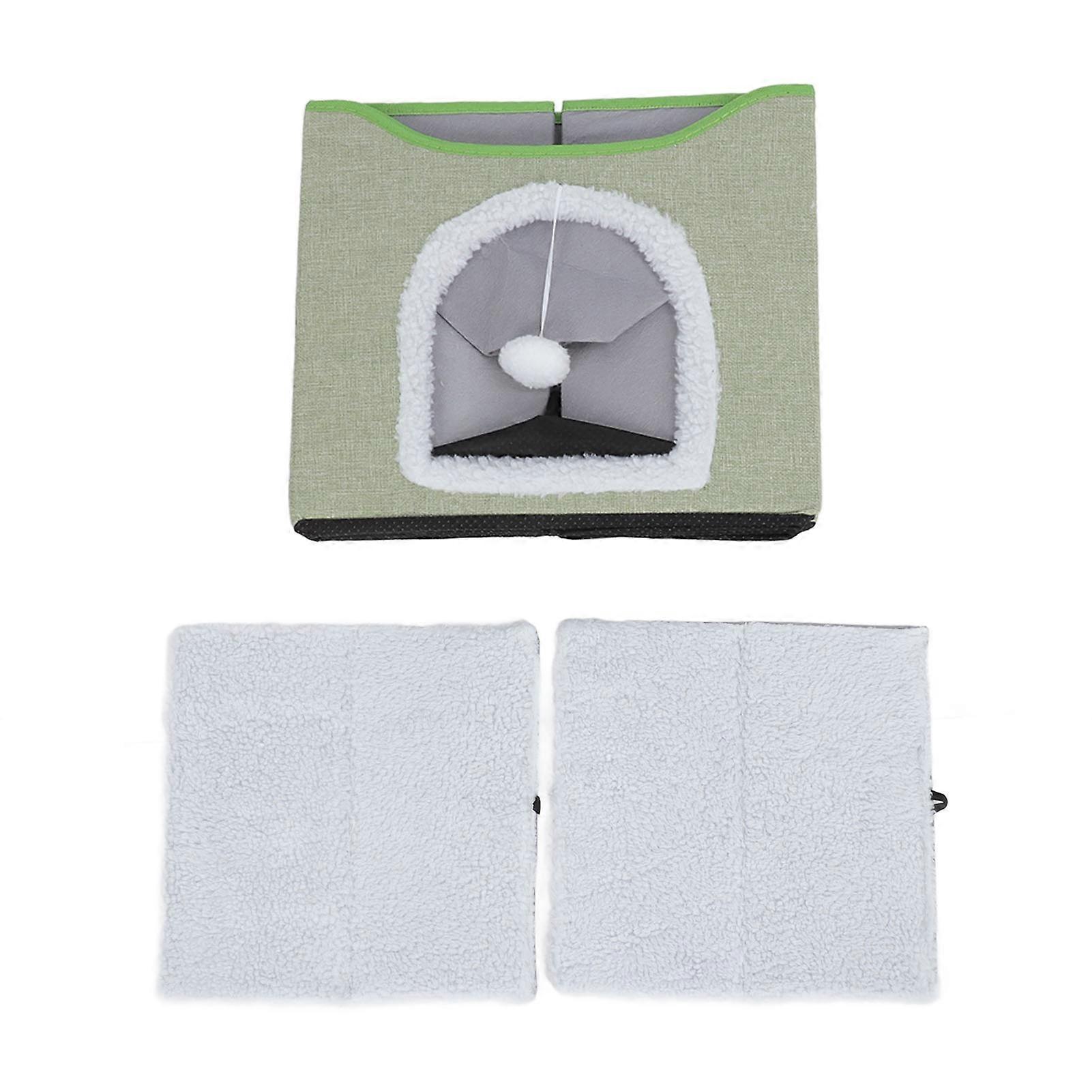 Foldable Cat House 2 Layer Collapsible Kitten House Multifunctional Cat Cave Bed Soft Cat Scratcher House for Indoors Light Green