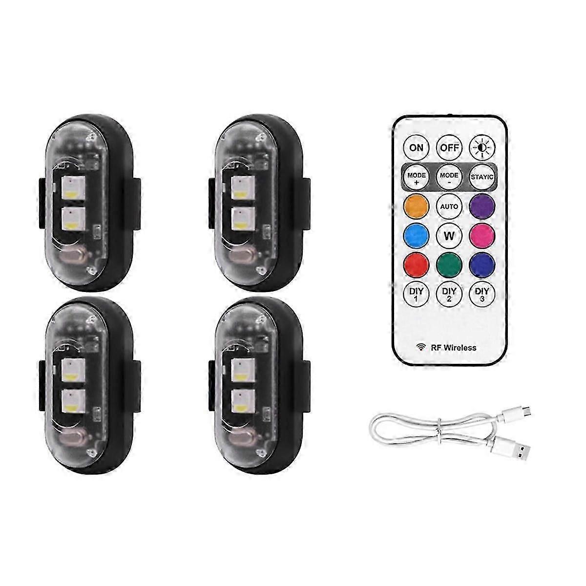 Uzaktan Kumandalı 4 ADET Kablosuz LED Strobe Işıkları, 8 Renk USB Charing Su Geçirmez Acil Durum Uyarısı