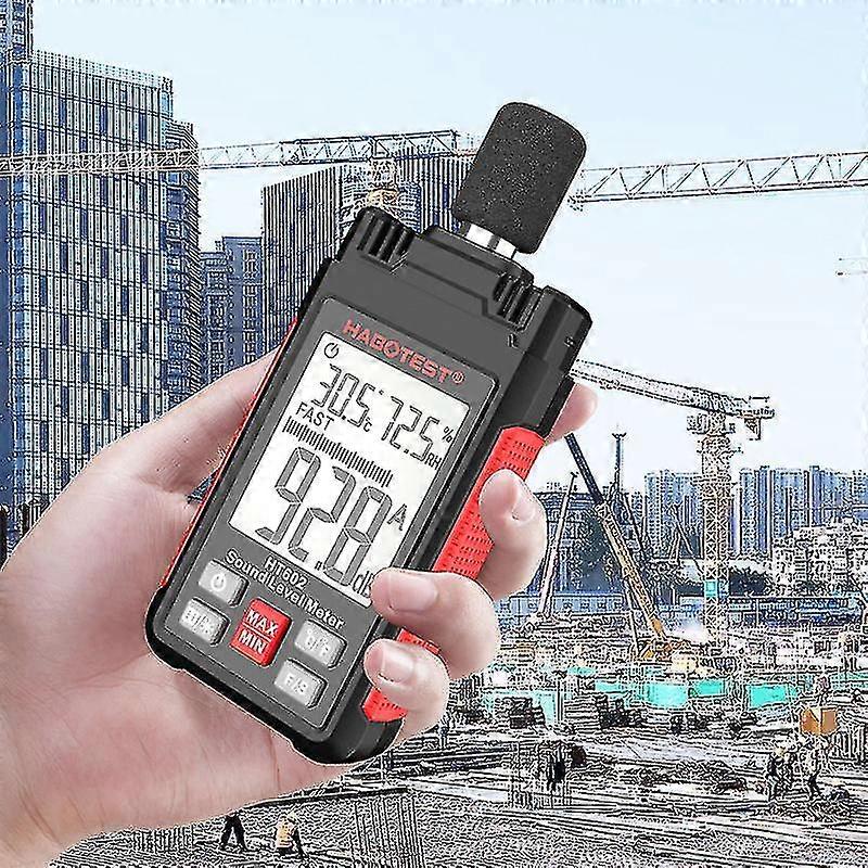 Sound Level Meter with Backlit LCD Screen, 30-130dB Range, Temperature & Humidity, Data Hold, Ideal for Home Use