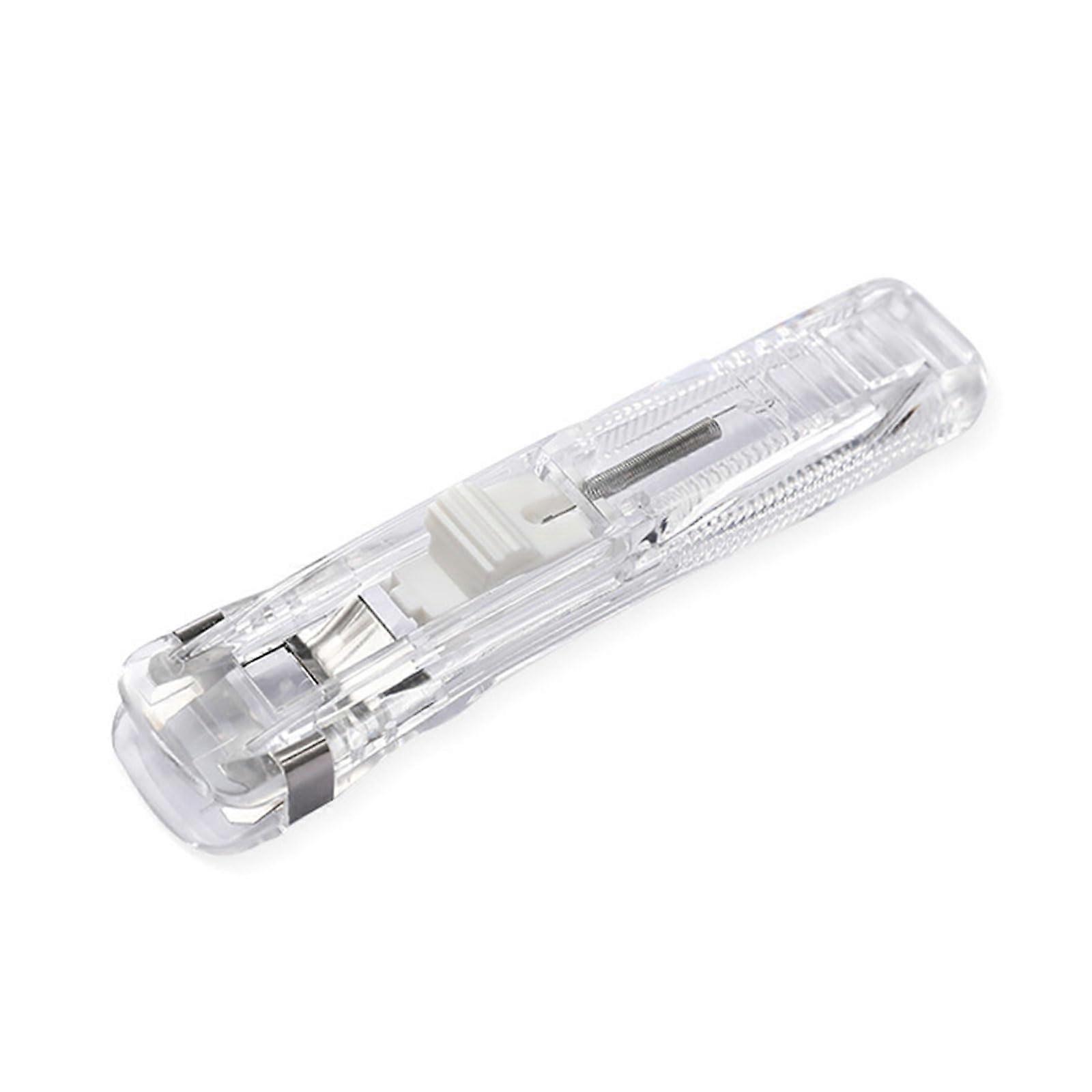 Handheld paper clip holder, dispenser, refillable, reusable, paper clamp, metal, for office, transparent white