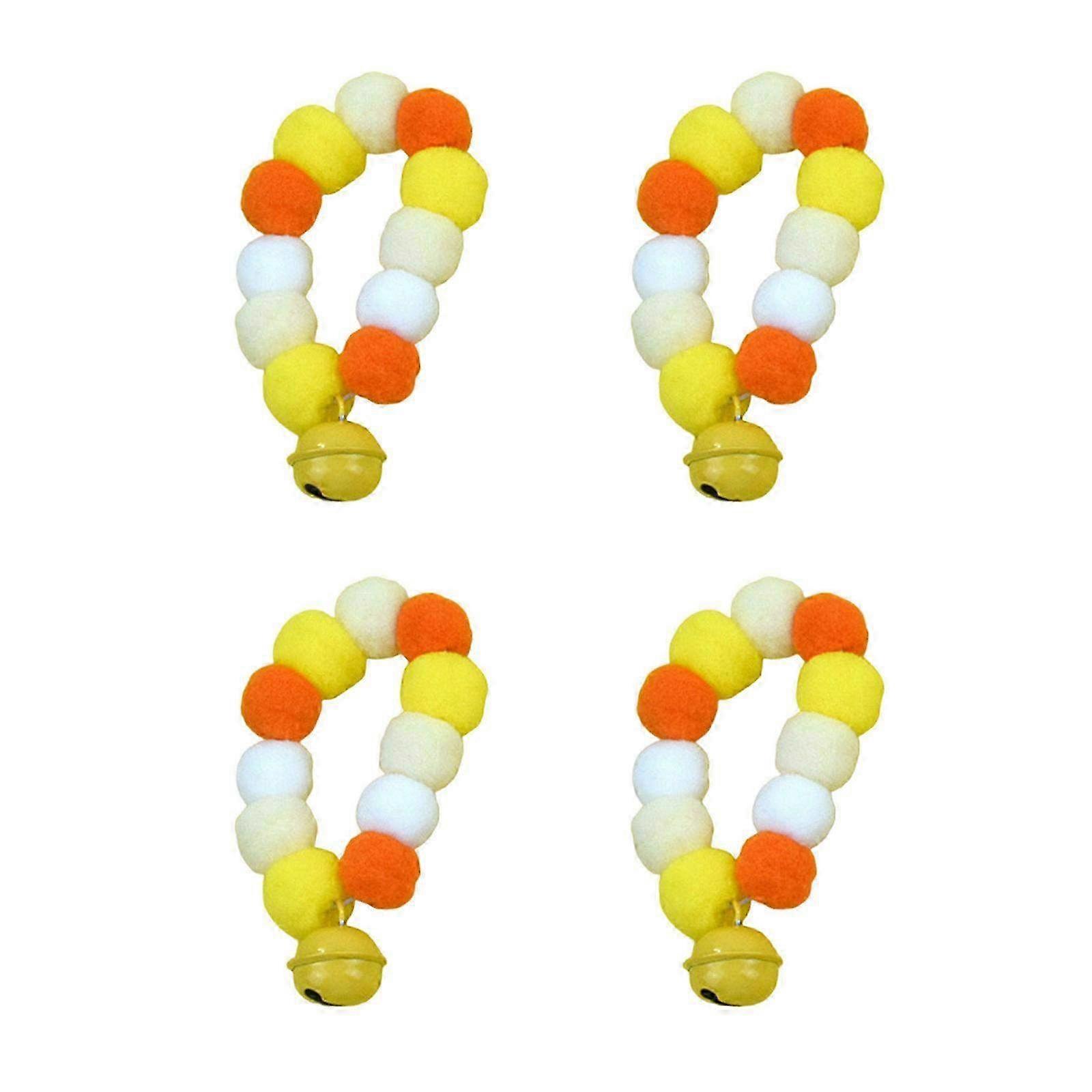 4Pcs Soft Plush Pet Collars with Colorful Pompoms and Bells, Adjustable Cat Collar Set for Holiday Party, Festival, Cat Jewelry in Yellow
