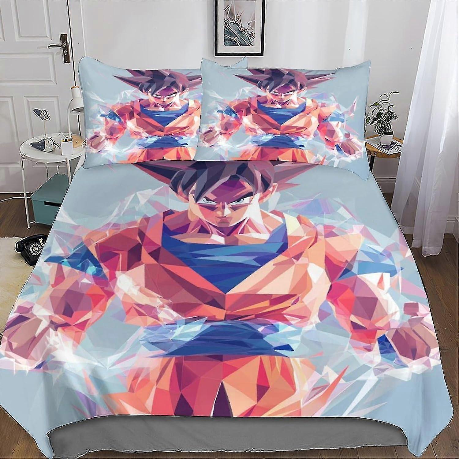 Anime-Inspired Goku Trendy Quilt Cover Set with Hidden Zipper Closure - Stylish Microfiber Bedding with 3D Print, 3-Piece Set with Pillowcas
