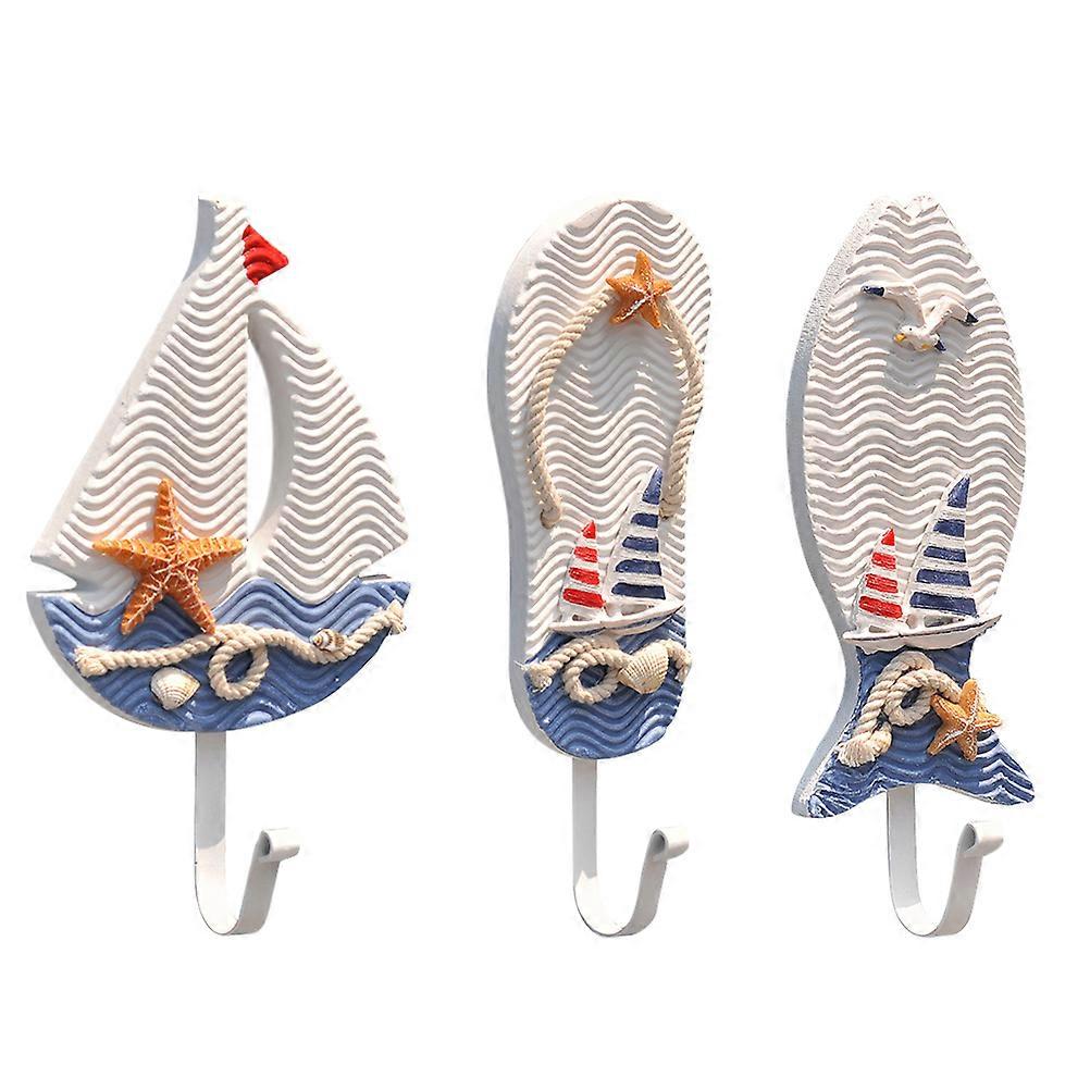 3 Pieces Creative Clothes Hooks for Home Use Assorted Color Ocean Theme Decorative Hangers