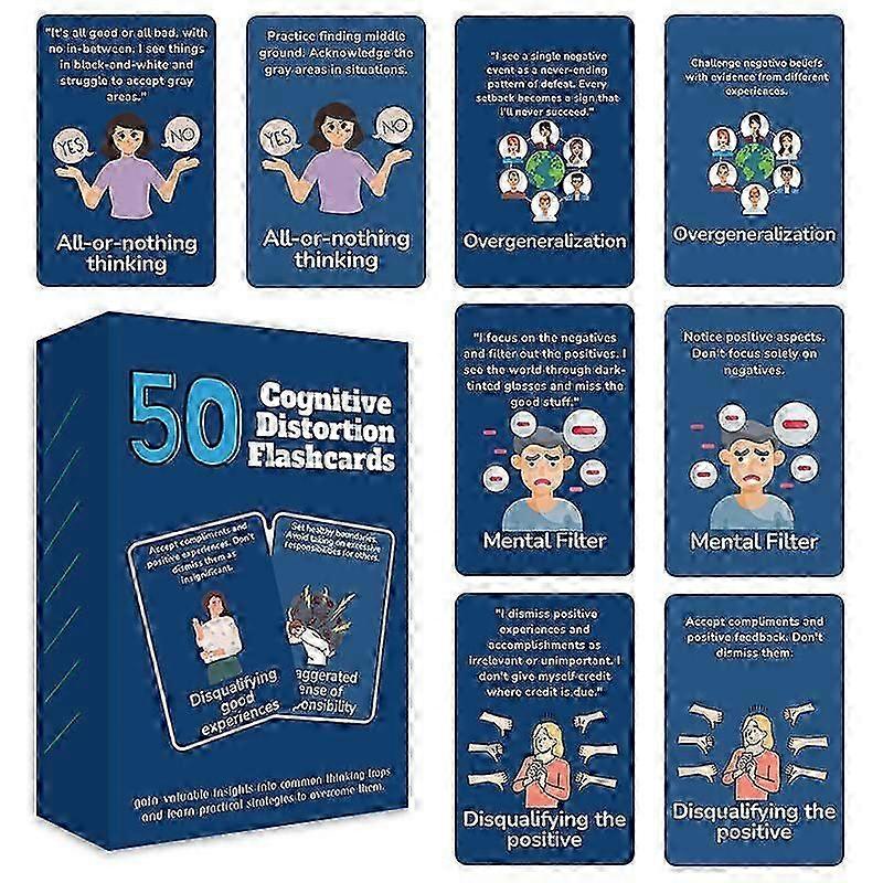 50 Cognitive Distortion Flashcards | Manage Stress, Build Resilience, and Improve Reactions | Ideal for Therapists, Coaches, and Personal Growth