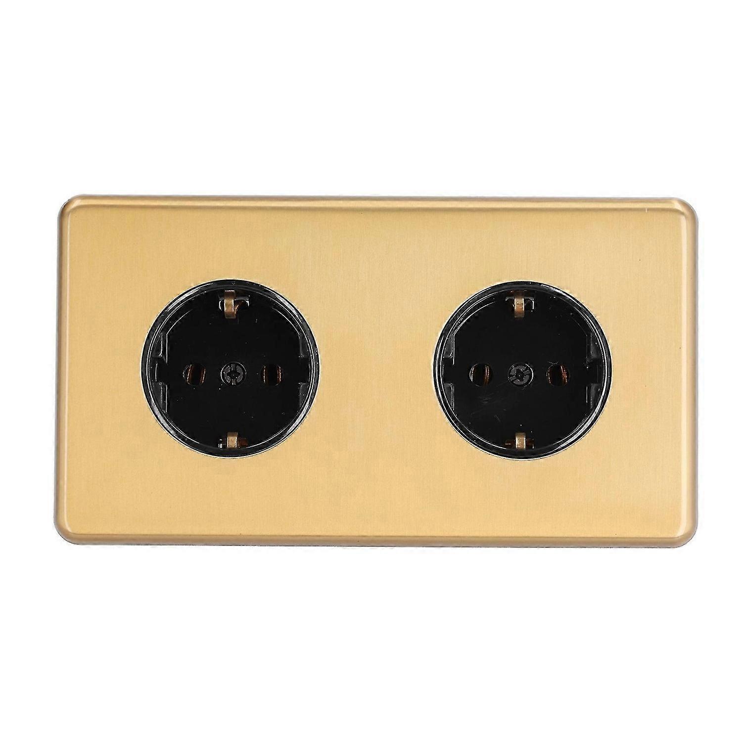 German Style Double Plug Socket Wire Drawing Stainless Steel Panel Double Plug Socket 250V 16A