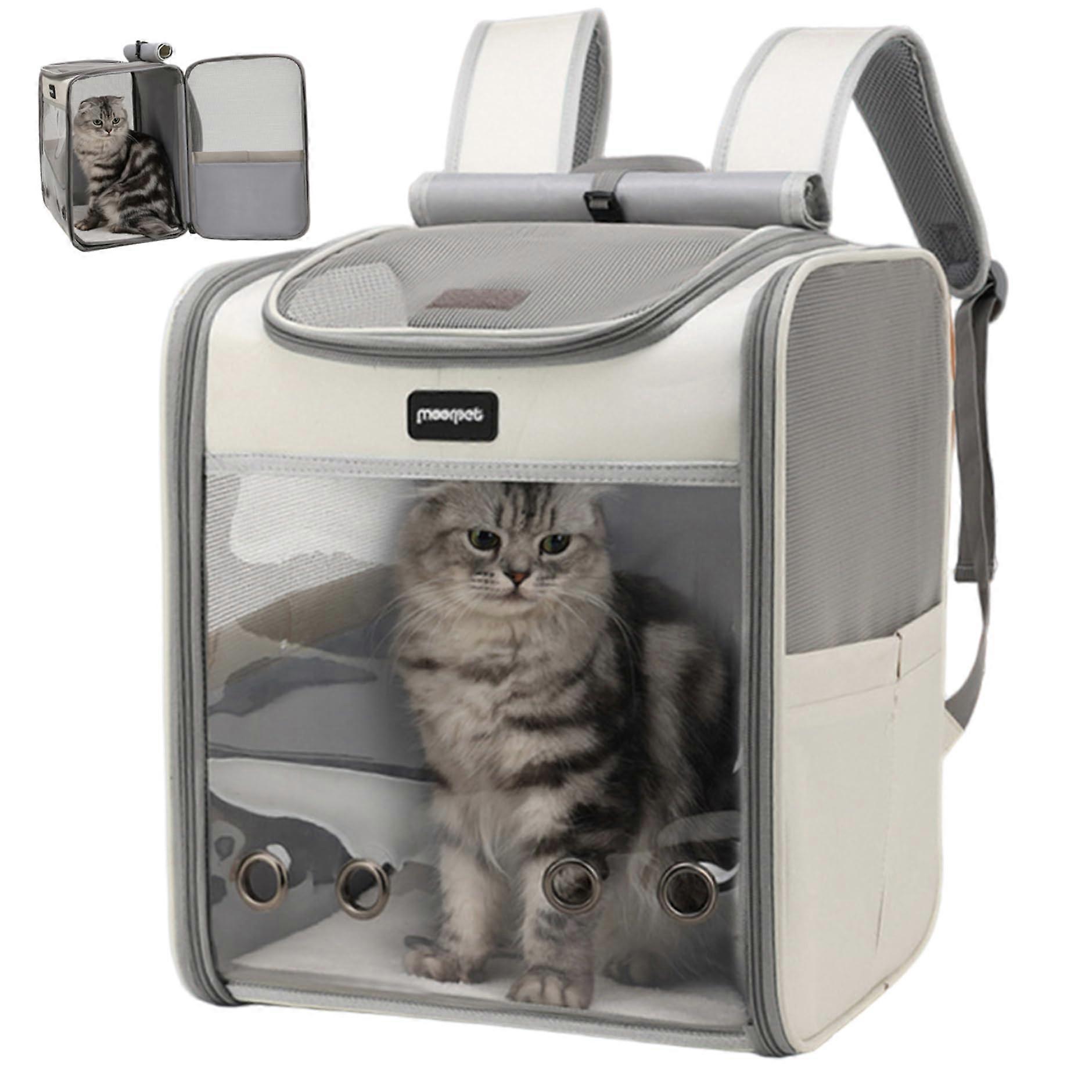 Cat Rucksack Carrier, 16x14x11 Inches Breathable Mesh Pet Backpack with Ventilation Holes, Foldable and Portable for Travel