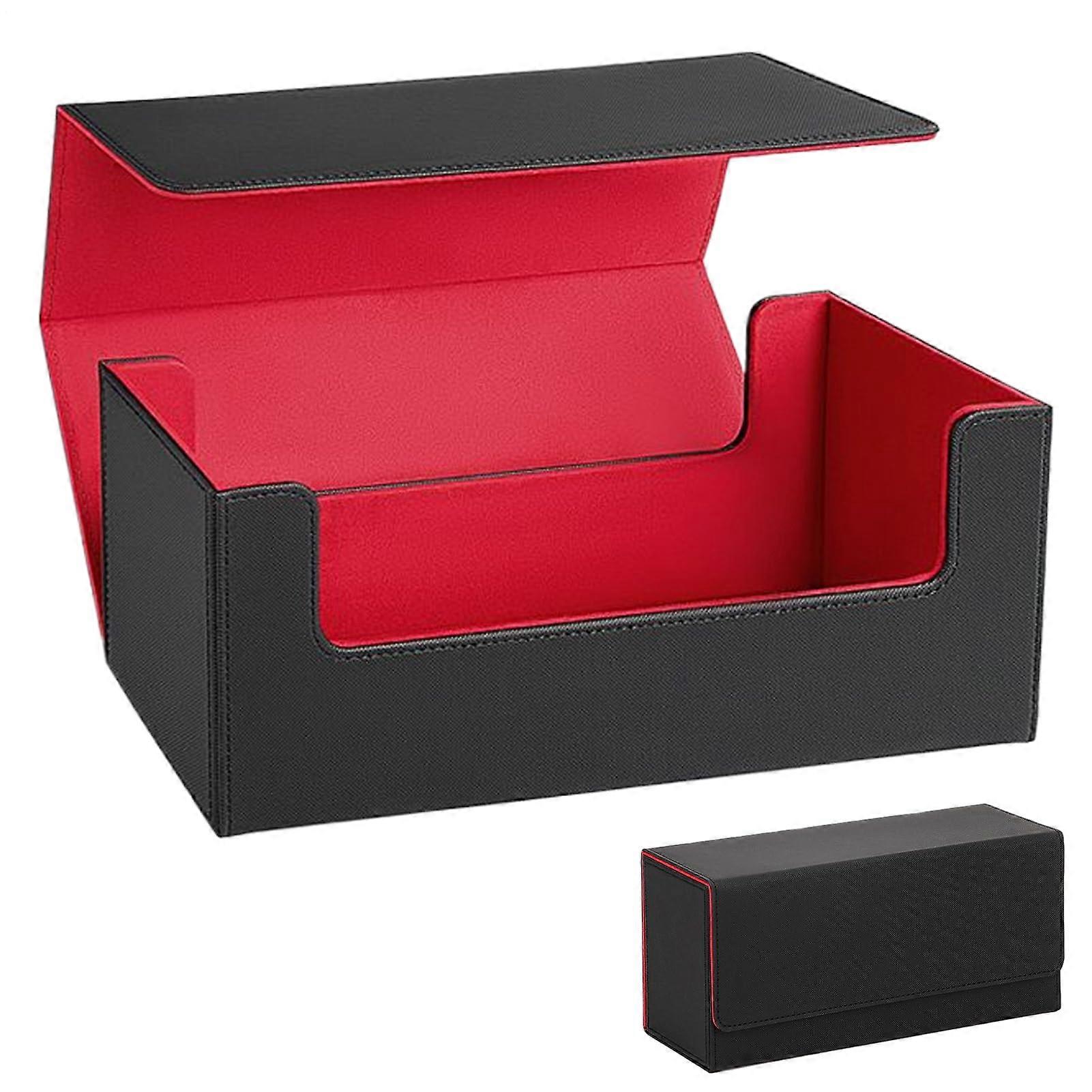 Card Storage Box, Card Box Organizer with Magnetic Closure Black Red