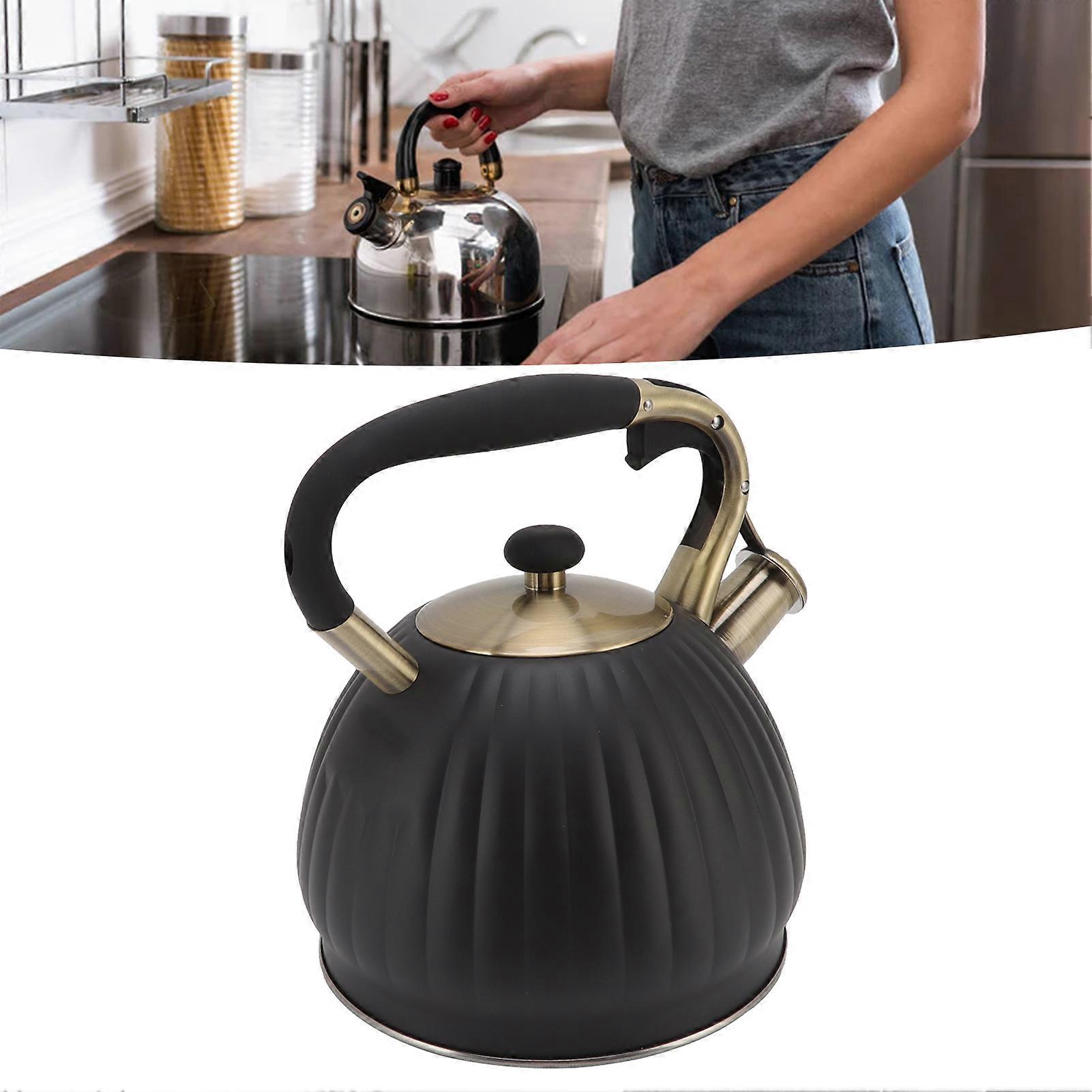 Bouilloire à thé sifflante de 3,5 L en acier inoxydable en forme de citrouille Théière Stovetop Théière Noir