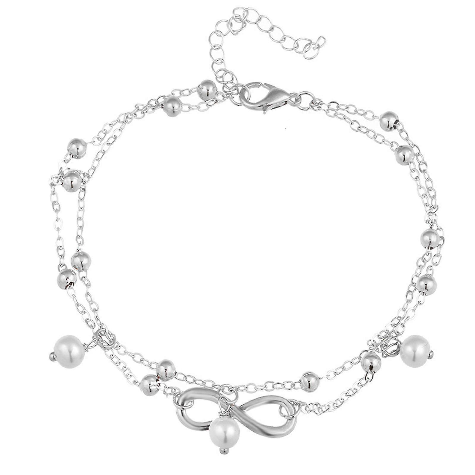 Women Ankle Bracelet Anklet Foot Chain Boho Pearl Beach Beads 2 layers Set G2T7