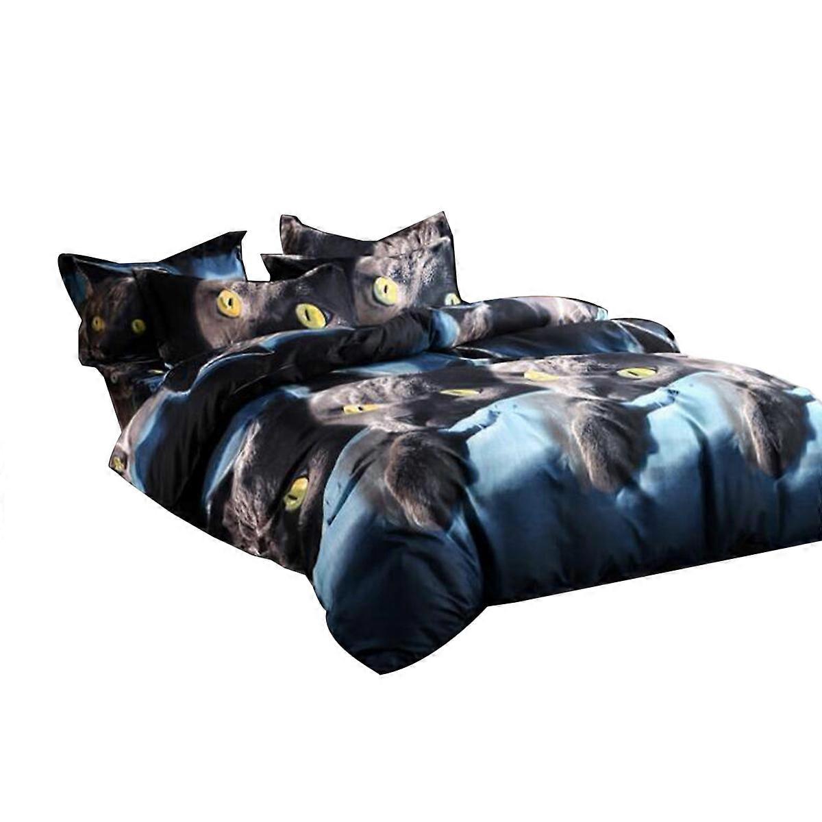 Cat Pattern Animal Quilt Pillowcase Set Bedding Set Black 230x200cm Anti-Dust Mites 3-Piece Set