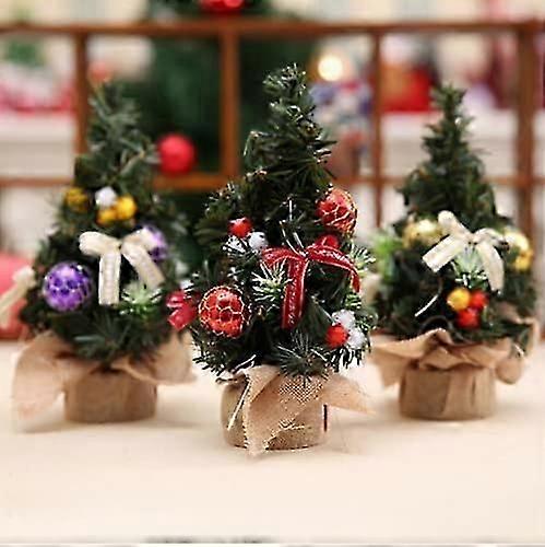 8" Mini Festive Trees - Pair of Decorated Artificial Christmas Trees for Cosy Spaces