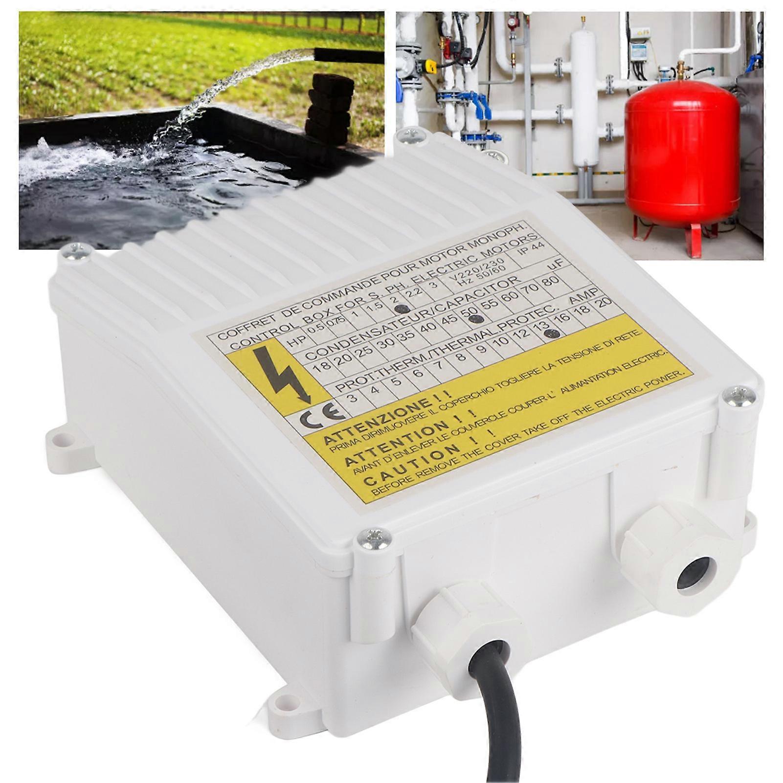 Pump Control Box Bulit in Thermal Protection Circuit Breaker Controller for Deep Well Submersible Household Suction Pumps 1.5KW 2HP 80uf 25A EU Plug 