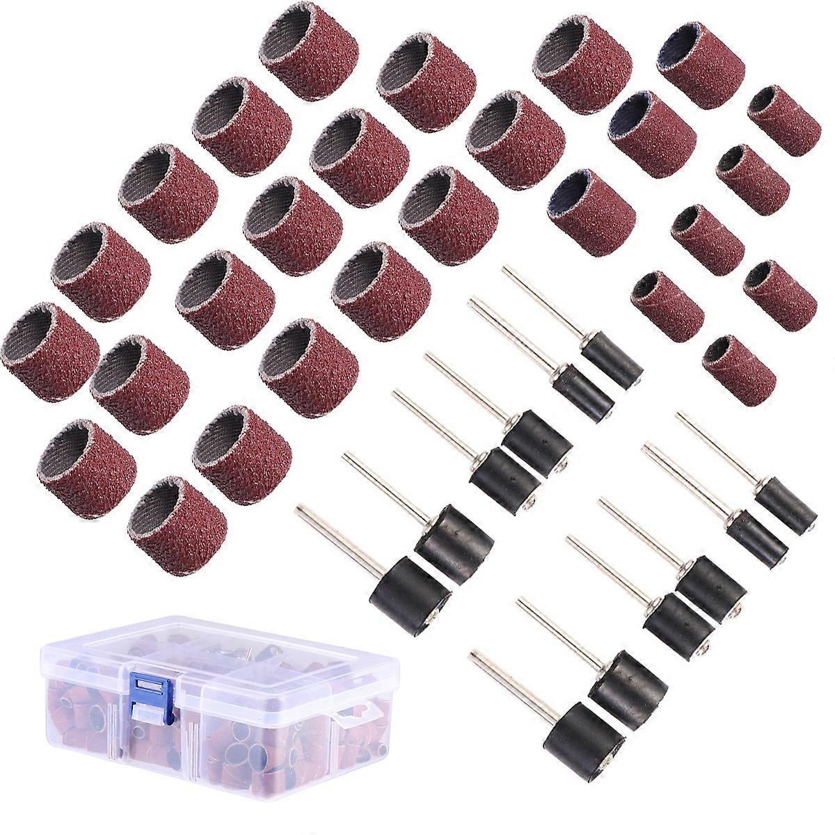 252 Pieces Sanding Bands Set with 12 Mandrels for Rotary Tools Brown Synthetic Material Fits All