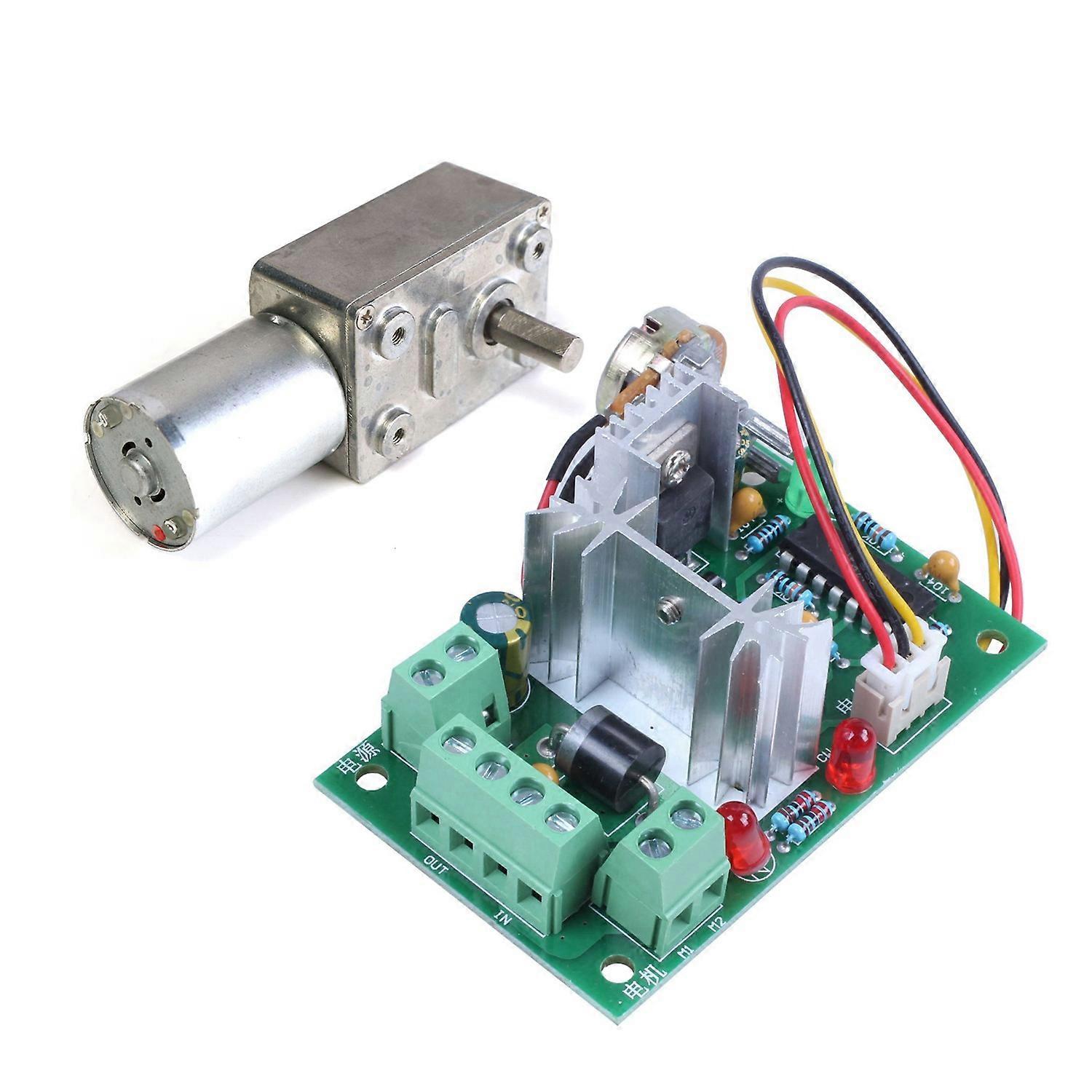 1 Pcs Adjustable Volt Dc Motor Speed Controller & 1 Pcs Reversible High Worm Geared Motor Torque Tur