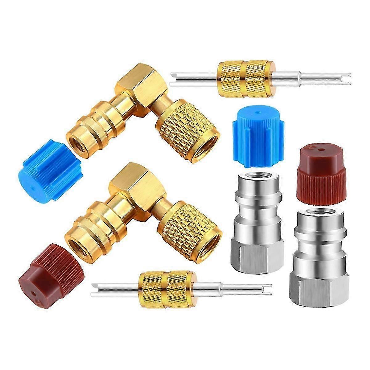 R12 to R134A AC Fitting Conversion Adapter Kit, Quick Coupler Valve A/C 90 Port Retrofit Adapter Hi