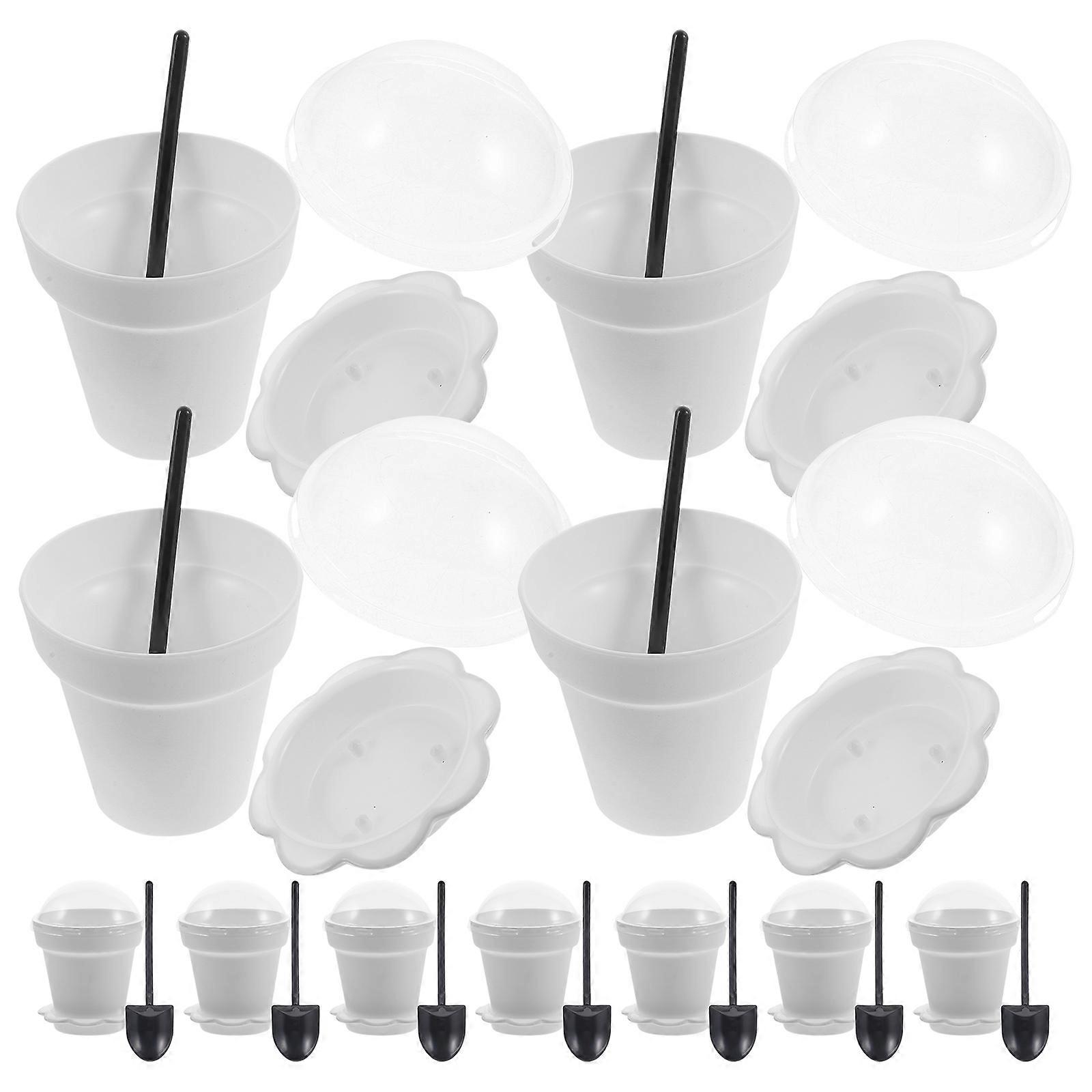 20PCS Flower Pot Dessert Cups with Lid for Chocolate Mousse Pudding White Size 2.4oz