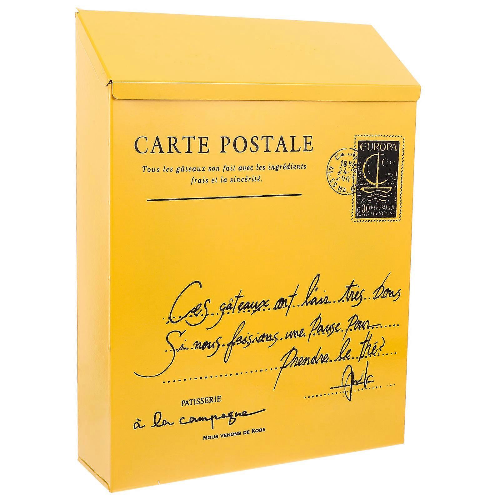 Yellow Iron Wall Mount Mailbox for Storage Use Durable and Spacious Suitable for Home Office 12.5 x 6.5 x 10 Inches
