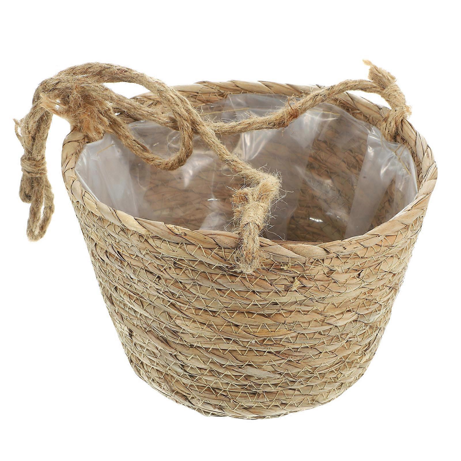 Bulrush Wall Flower Planter with Drainage – Hanging Plant Pot for Indoor & Outdoor Use, Nordic Style Woven Basket for Succulents, Balcony Garden Decor