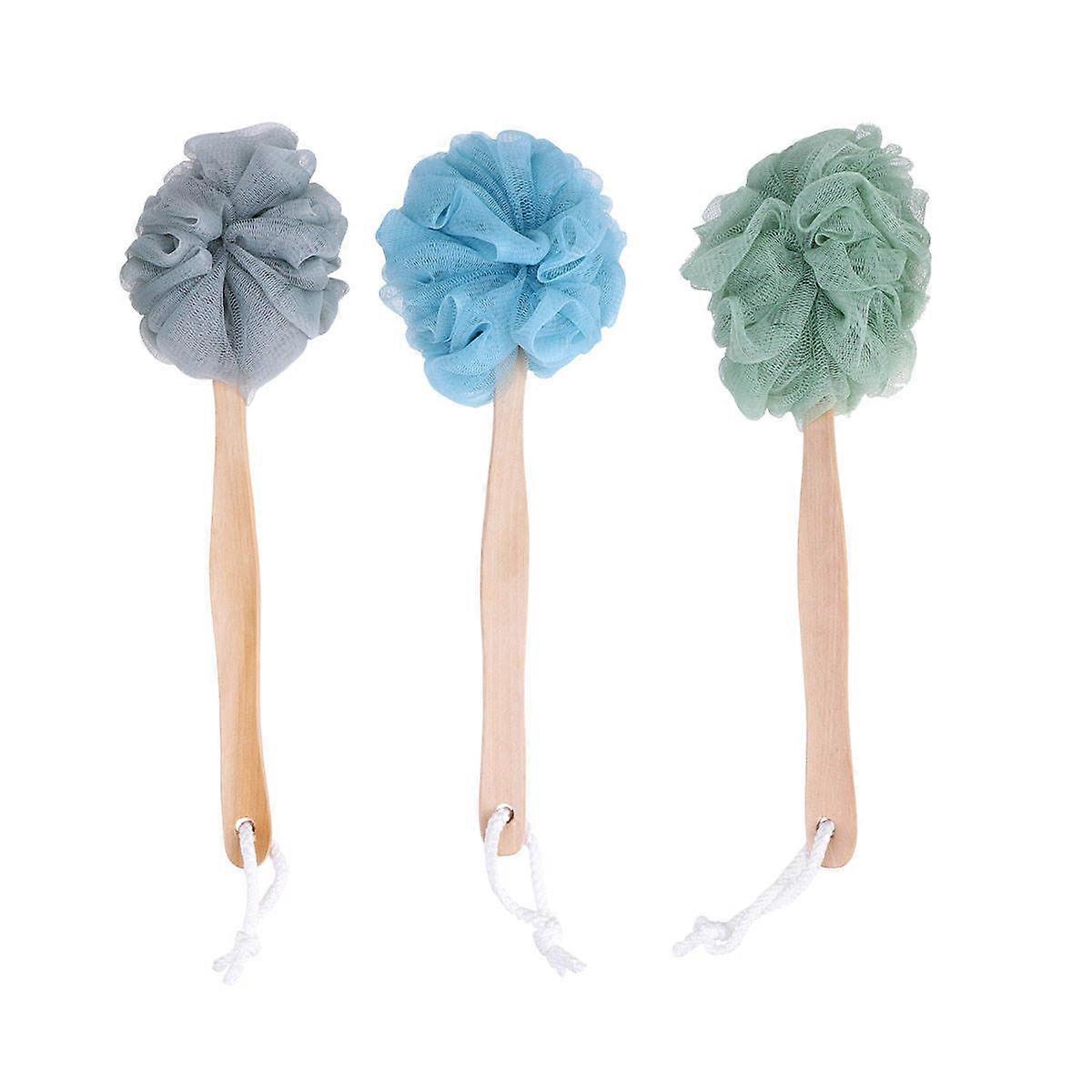 Assorted Color Long Handle Bath Balls Massage Back Shower Scrubber for Bath Use Made of Nylon 3PCS