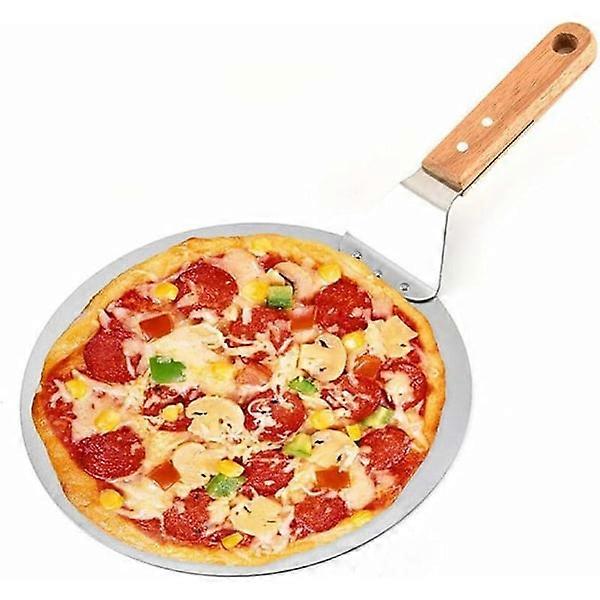 Stainless steel pizza and cake spatula with round wooden handle - Baking tool for baking pizza, bread and cakes at home - Fei Yu