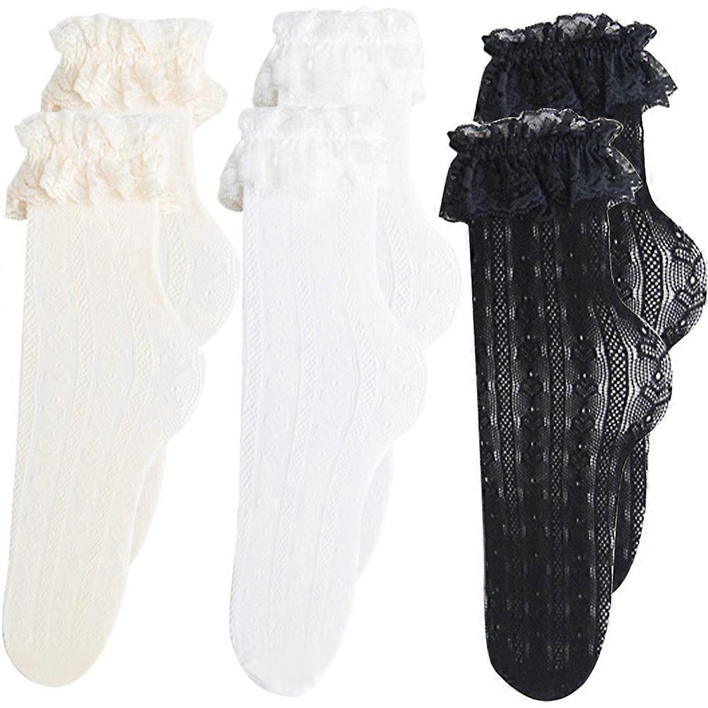 Lace Ankle Socks for Women Breathable Mesh Socks Made of Silk Assorted Color 3 Pairs