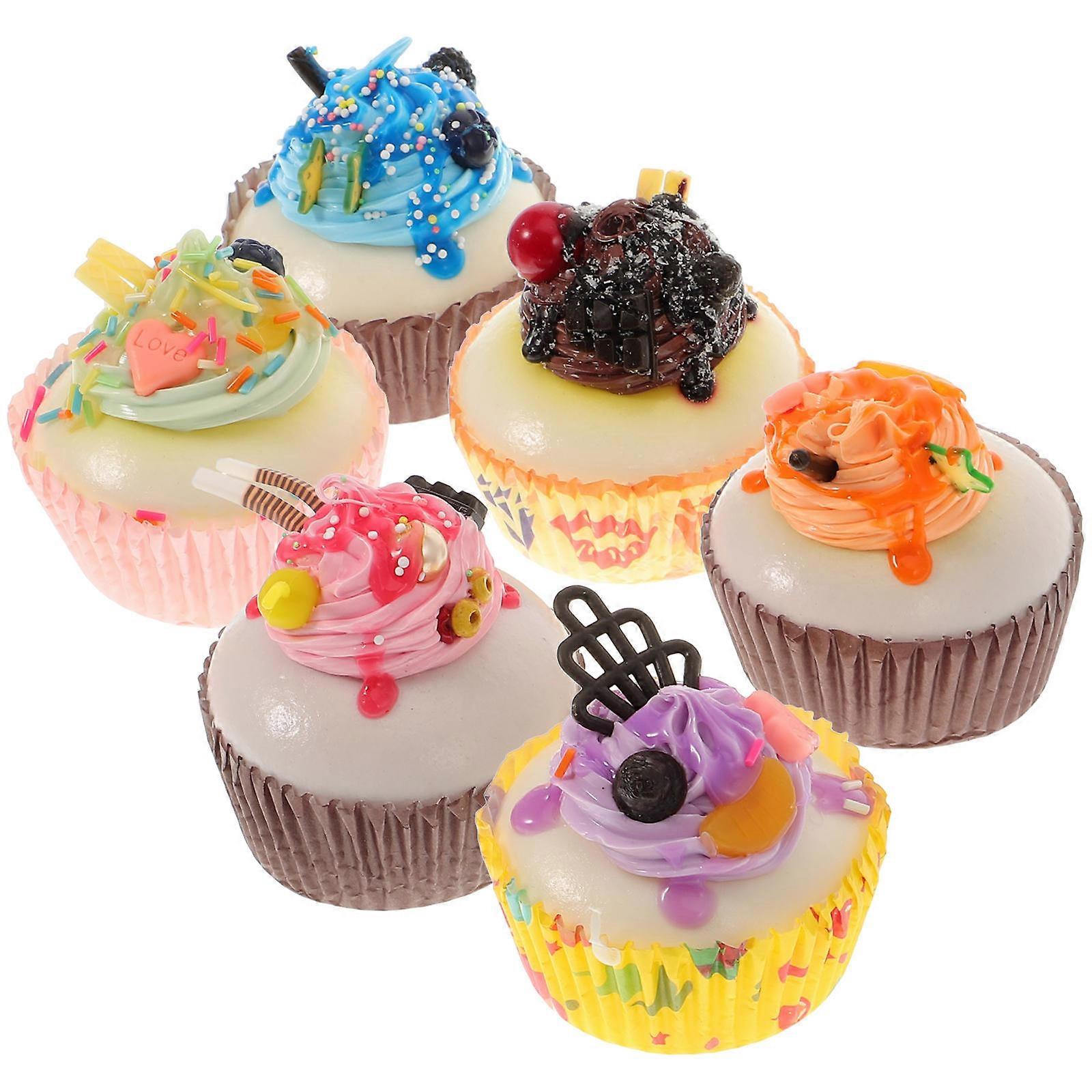 Artificial Desserts Faux Cupcake Models Cake Shop Model Realistic Style 7X7X5CM Teaching Materials 6Pcs
