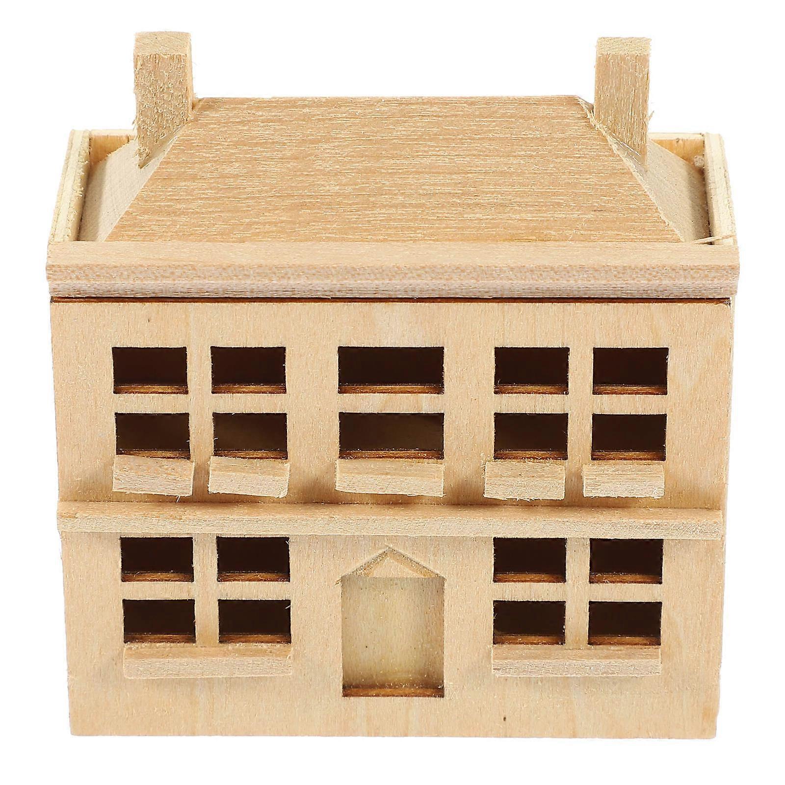 Durable Wood Mini House Toy Set 3 Piece for Decor in Khaki Color 1:12 Scale