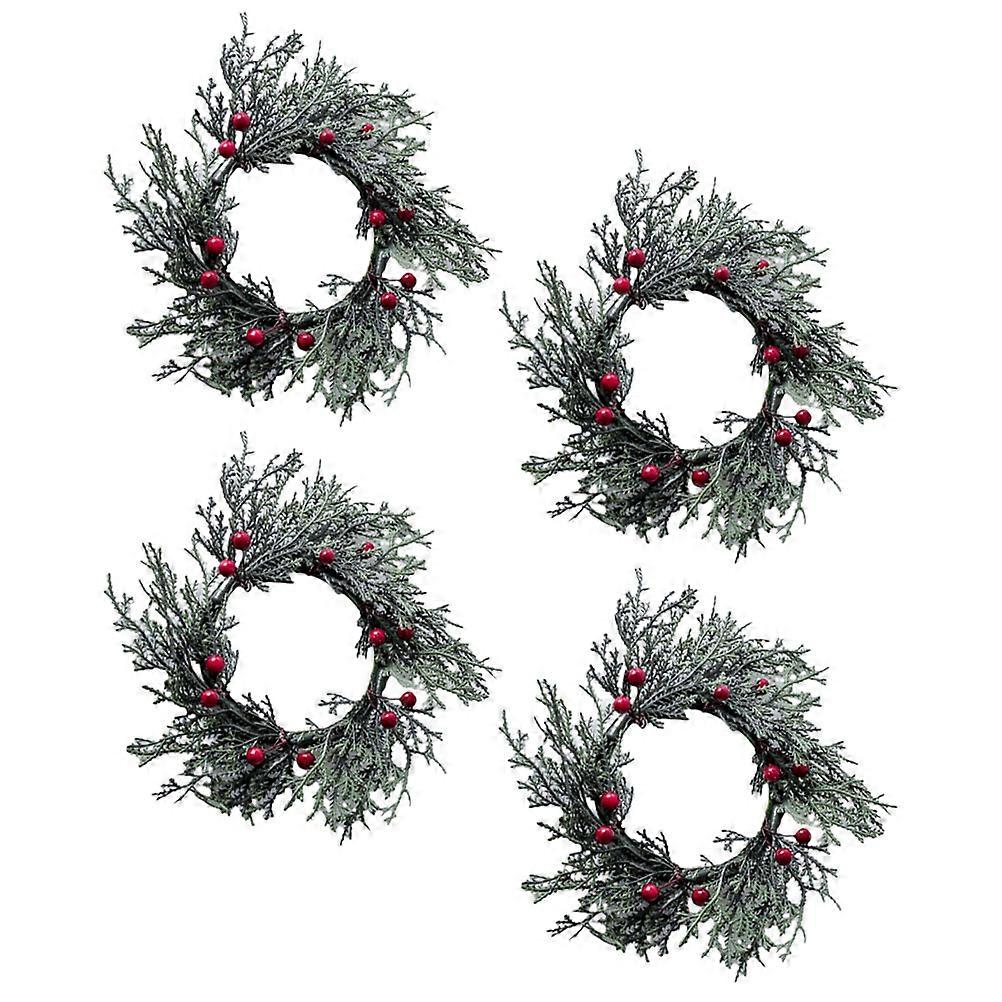 4Pcs Red Berry Garland Candle Ring Suitable For Christmas Decorations And Parties With Rustic Style And Functionality