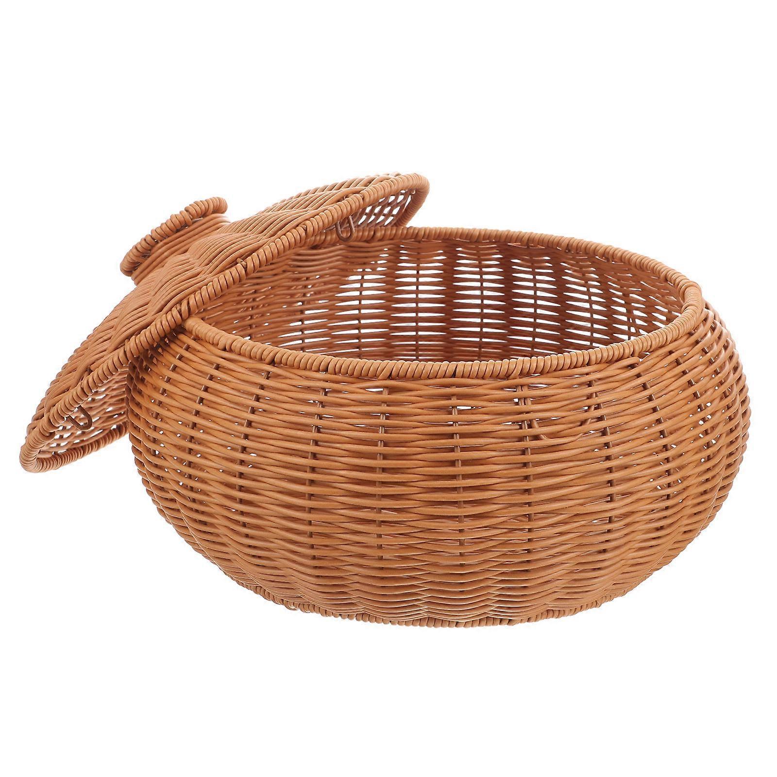Woven Storage Basket for Organizing with Lid in Light Brown Perfect for Kitchen and Living Room 10x5.2x7.9 Inches